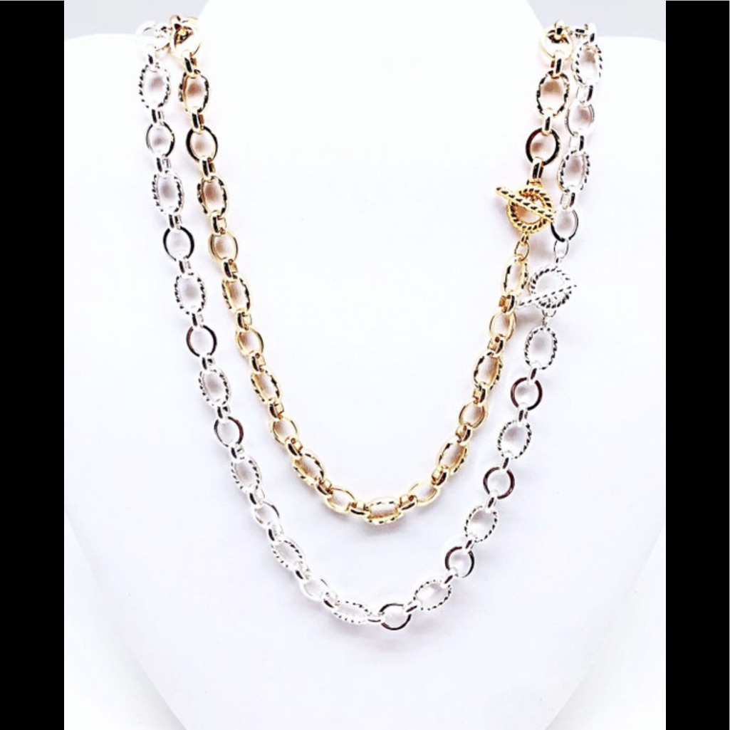 Layering Toggle Chains In White Gold Rhodium Or Gold Plated, 14” To 36”, New